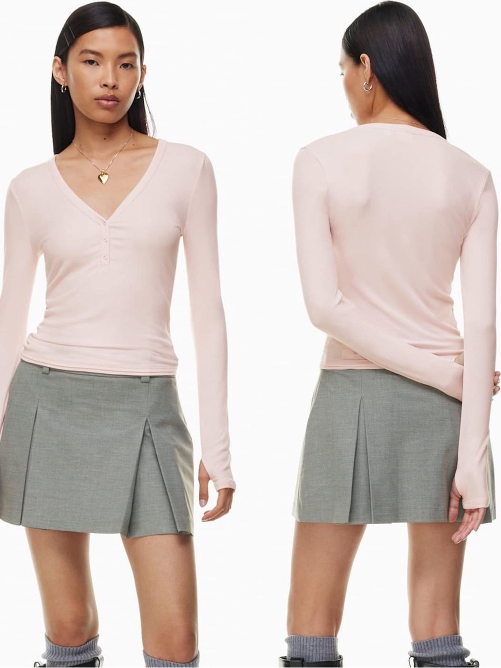 ARITZIA Sunday Best Midge ReRib Ribbed Pink Long Sleeve Top Shirt Tunic Henley